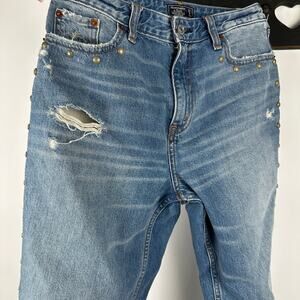 Studded Straight Jeans Abercrombie  Annie High Rise Girlfriend Distressed